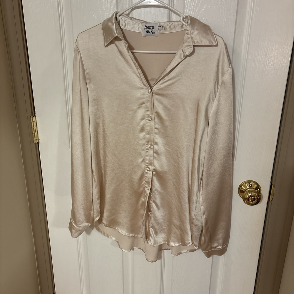 Princess Polly Satin Button Down Shirt - Pink Champagne color